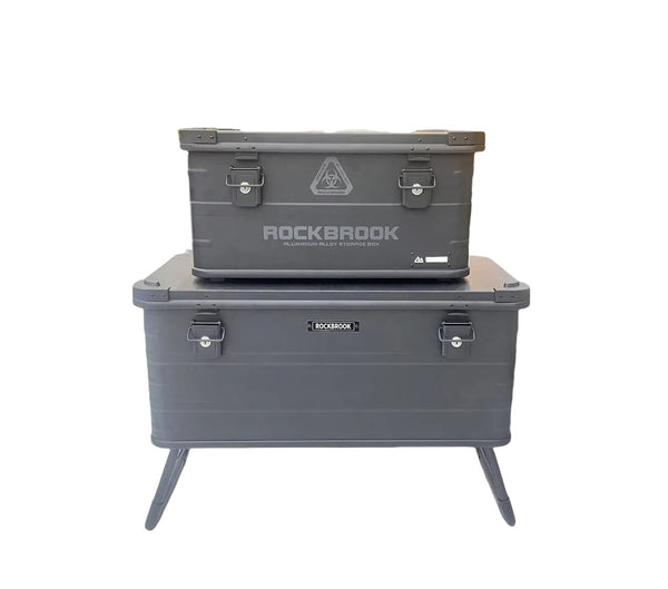 Portable Storage Box Camping Hand Box with Folding Stand Lock Black