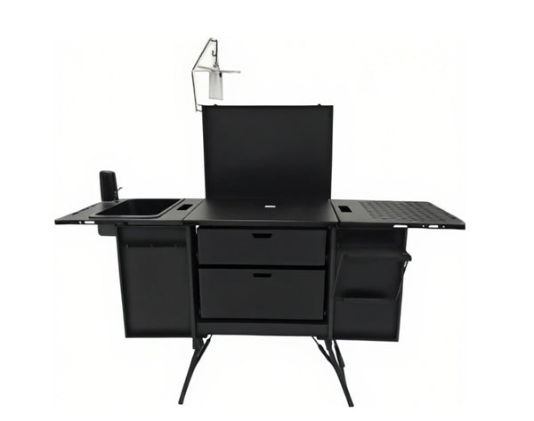 Portable Kitchen Table with Hand Wash Sink Folding Stand 4 Wheels