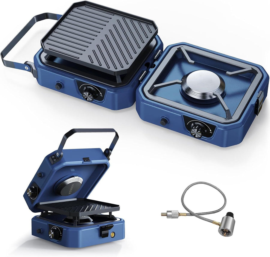 Portable Foldable Camping Gas Stove with Grill Two Adjustable Burners 16000 BTU