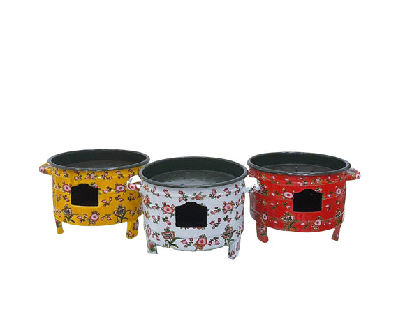 Portable BBQ Mini Fire Pit Stove with Handle Colorful Flower Design