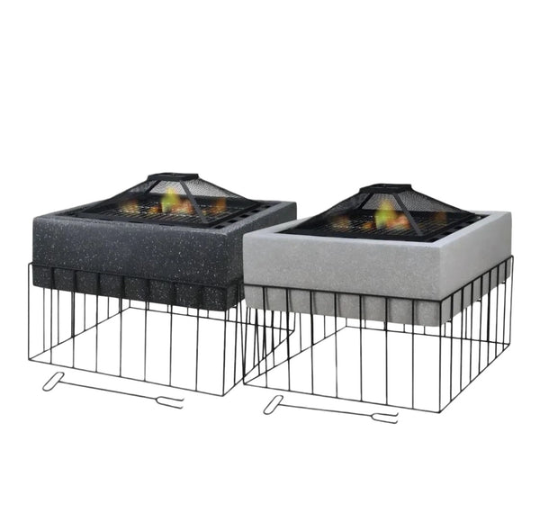 Garden Fire Pit with Stand Charcoal BBQ Table Outdoor Burning Heater Square Stove