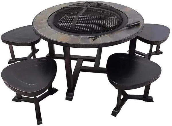 Family BBQ Table Fire Pit with Chair Garden Charcoal Grill