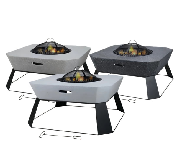 Garden Fire Pit Charcoal BBQ Table Outdoor Burning Heater Square Stove