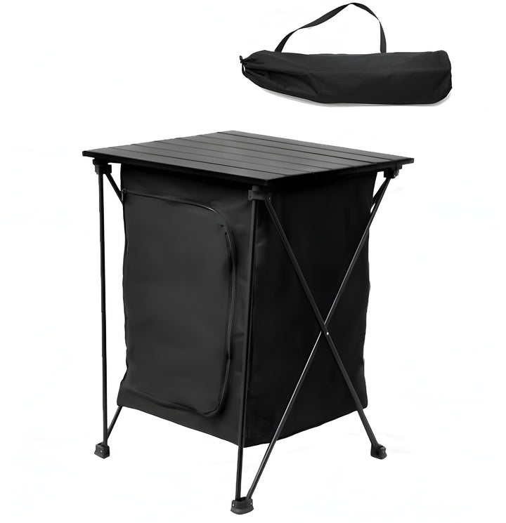 Portable Folding Table with Storage Cabinet Lightweight Table 2 Shelve ...